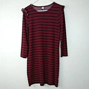 Old Navy Dress Large Burgundy Black Stripes Shift Long Sleeve Womens - Imagen 1 de 9