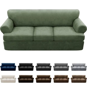 4-Pieces T Cushion Sofa Slipcovers Leather Look Couch Cover for 3 Cushion Cou... - Picture 1 of 7