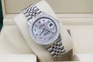 Rolex Datejust 36mm Custom 3ct VS Diamond Bezel & White MOP Dial Quickset - Picture 1 of 5