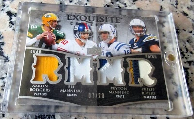 AARON RODGERS PEYTON ELI MANNING Rivers 2009 Exquisite SP Quad Jersey Patch 7/20 - Image 1 of 3