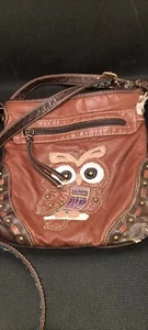 Adorabile borsa gufo vintage patchwork borsa cottagecore boho hippie marrone cinturino - Foto 1 di 6