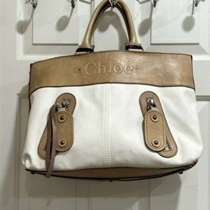 Chloe Bag Large Leather & Canvas Tote 17 x 10.5 x 7, Essential Bag & Dust Cover - Picture 1 of 12