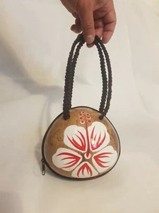 Vintage, Hand Painted Coconut Bag / Purse - Picture 1 of 8