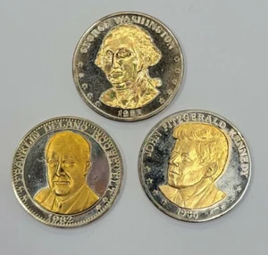 2 Tone Presidential Anniversary Coin Lot, Washington, Roosevelt, Kennedy 1982/85 - Picture 1 of 6