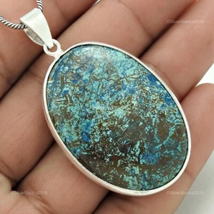 Natural Azurite 925 Sterling Silver Engagement Mothers day Anniversary Pendant - Picture 1 of 7