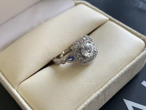 1.25 TCW Diamond Halo Engagement Wedding Ring 14K Gold Blue Sapphires GSL CERT - Picture 1 of 12