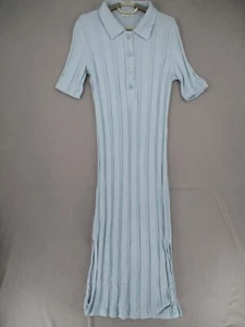 Country Road Dress Womens Large Blue Ribbed Bodycon Midi Knit Button Collared - Picture 1 of 16