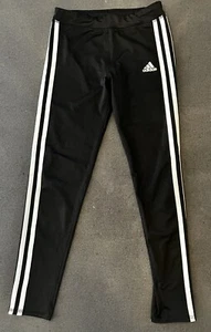 Adidas Leggings Girls Size 7/8. Black With White Stripes Down The Sides And Logo - Picture 1 of 8