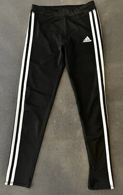 Adidas Leggings Girls Size 7/8. Black With White Stripes Down The Sides And Logo - Image 1 of 4
