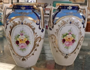 Pair of Vintage Noritake Porcelain Floral Vases a/f - Picture 1 of 5