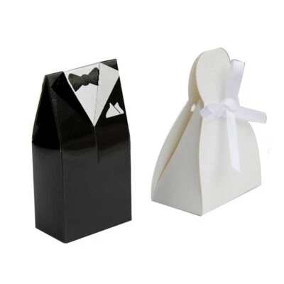 Paquete de 50 cajas de regalo para invitados de chocolate Lolly con bomboniere de boda novio novia novio Foto 1 de 4