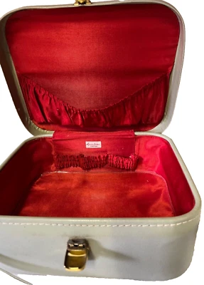 Vintage Vanity estuche de transporte cuero tocador bolso de viaje de cuero verde rojo verde Foto 1 de 4