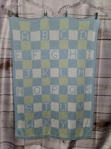 Wamsutta Blanket Alphabet Blocks Blue Baby Blanket Knit Weave 100% Acrylic - Picture 1 of 16