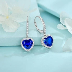 BNIB Ladies Sterling Silver 925 Sapphire September Birthstone Lever Back Earring - Picture 1 of 6