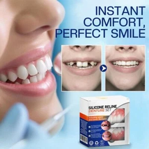 Upper and Lower Silicone Reline Denture Set Instant Teeth  For Men And Women - Picture 1 of 8