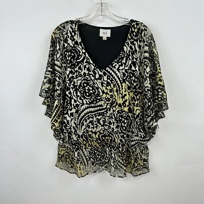 Blusa Kimono ECI New York Top Burnout Gasa Talla L Amarilla Negra Floral Hada Foto 1 de 4