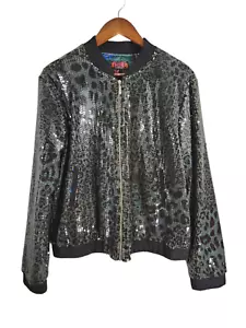 Chaqueta Bomber Isle by Melis Kozan Para Mujer Talla Mediana Verde Lentejuelas Estampado Leopardo - Imagen 1 de 6