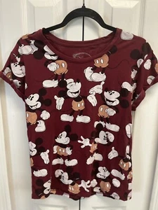 Rare Vintage Disney 1980s Burgundy MICKEY MOUSE T Shirt Rolled Sleeves - Medium - Picture 1 of 6