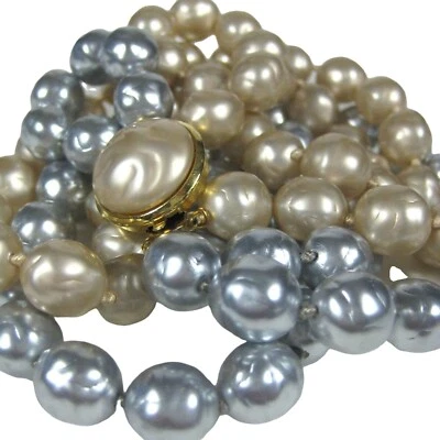 Collar de perlas de imitación de múltiples hilos 25 en tono dorado cierre de caja gris llamativo Foto 1 de 4