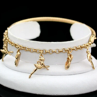 BALLERINA DANCER Charm Belcher Chain 14K GOLD GL Fashion BANGLE Bracelet Ladies  - Image 1 of 4