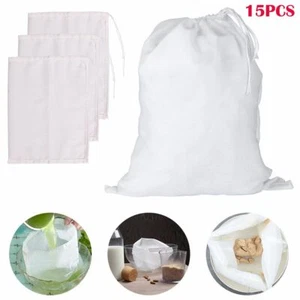 15PCS Reusable Fine Mesh Nut Milk Cheese Cloth Bag Cold Brew Coffee Filter - Picture 1 of 11