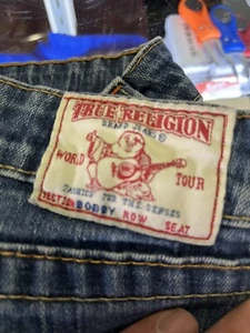 True Religion Bobby World Tour Jeans Women's Sz 31 Low Bootcut Distressed - Picture 1 of 15