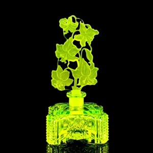 Art Deco Vaseline Uranium Glass Collectible Perfume Bottle 1930' H.Hoffmann - Picture 1 of 2