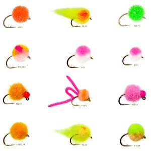 24 Essential Egg Dry Fly Fishing Lure Assortment | Trout, Steelhead, Salmon Fly - Picture 1 of 1