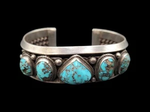 Fuerte pulsera de plata de ley y turquesa de los años 40 a 60 - Imagen 1 de 8