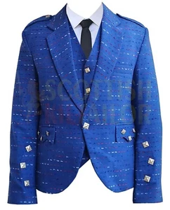 Men’s Scottish Royal Blue Argyll Kilt Jacket For Sale Custome Made Argyll Jacket - Picture 1 of 3