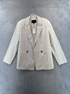 Blazer Banana Republic linho algodão peito duplo tamanho 10 listra neutra nova etiqueta - Imagem 1 de 4