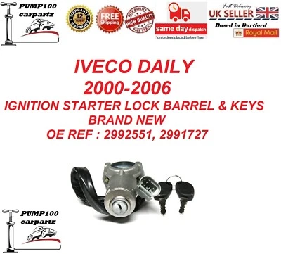 FOR IVECO DAILY MK3 00-06  IGNITION STARTER SWITCH BARREL CYLINDER LOCK & KEYS  - Image 1 of 4