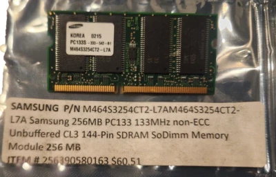 M464S3254CT2-L7A Samsung 256MB PC133 133MHz non-ECC Unbuffered CL3 144-Pin SDRAM - Image 1 of 2