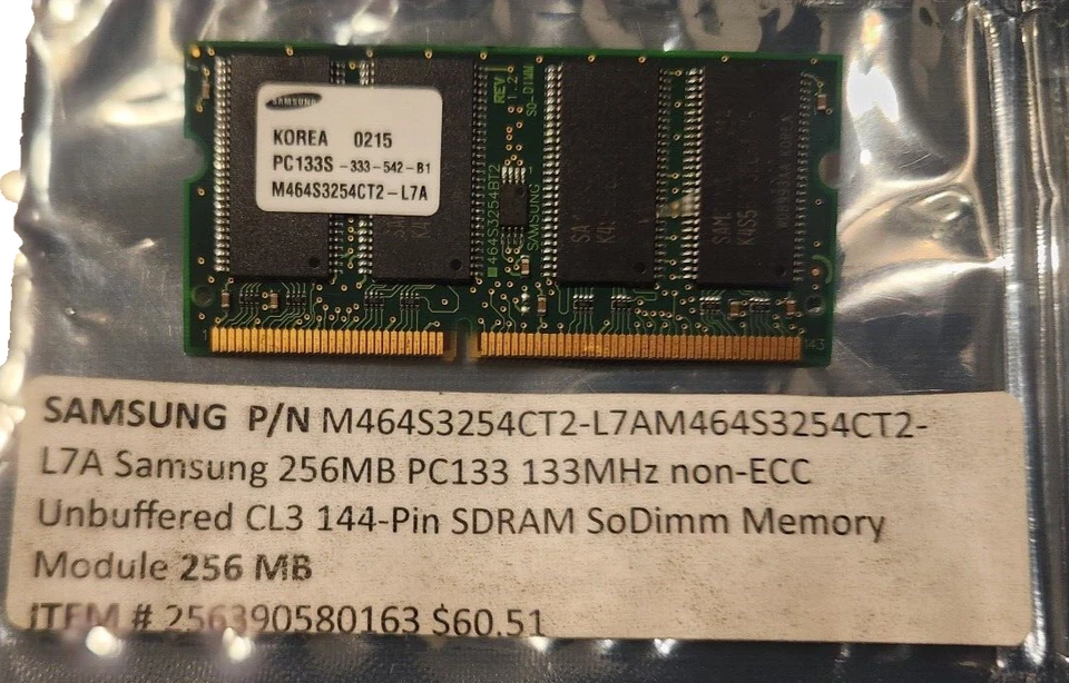 M464S3254CT2-L7A Samsung 256MB PC133 133MHz non-ECC Unbuffered CL3 144-Pin SDRAM - Image 1 of 2