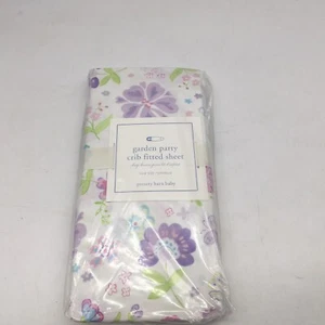 Pottery Barn Baby Kids Garden Party Floral Organic CRIB Fitted Sheet NEW Purple - Picture 1 of 3
