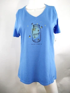 Life is Good Women S/S Crusher Lite Vee Shine On Firefly Jar Blue Medium 81097 - Picture 1 of 10