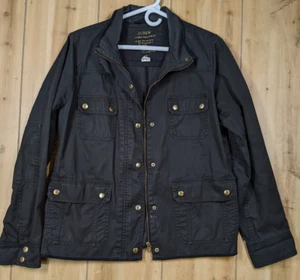 J Crew Relaxed Boyfriend Field Jacket Women's Sz Large Style Resin Coated Black - Picture 1 of 19