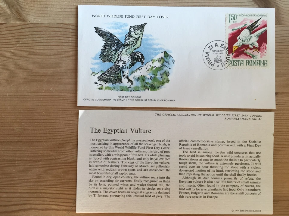 ROMANIA ROMANA 1977 FDC WWF 041 BIRDS OF PREY EGYPTIAN VULTURE - Image 1 of 1