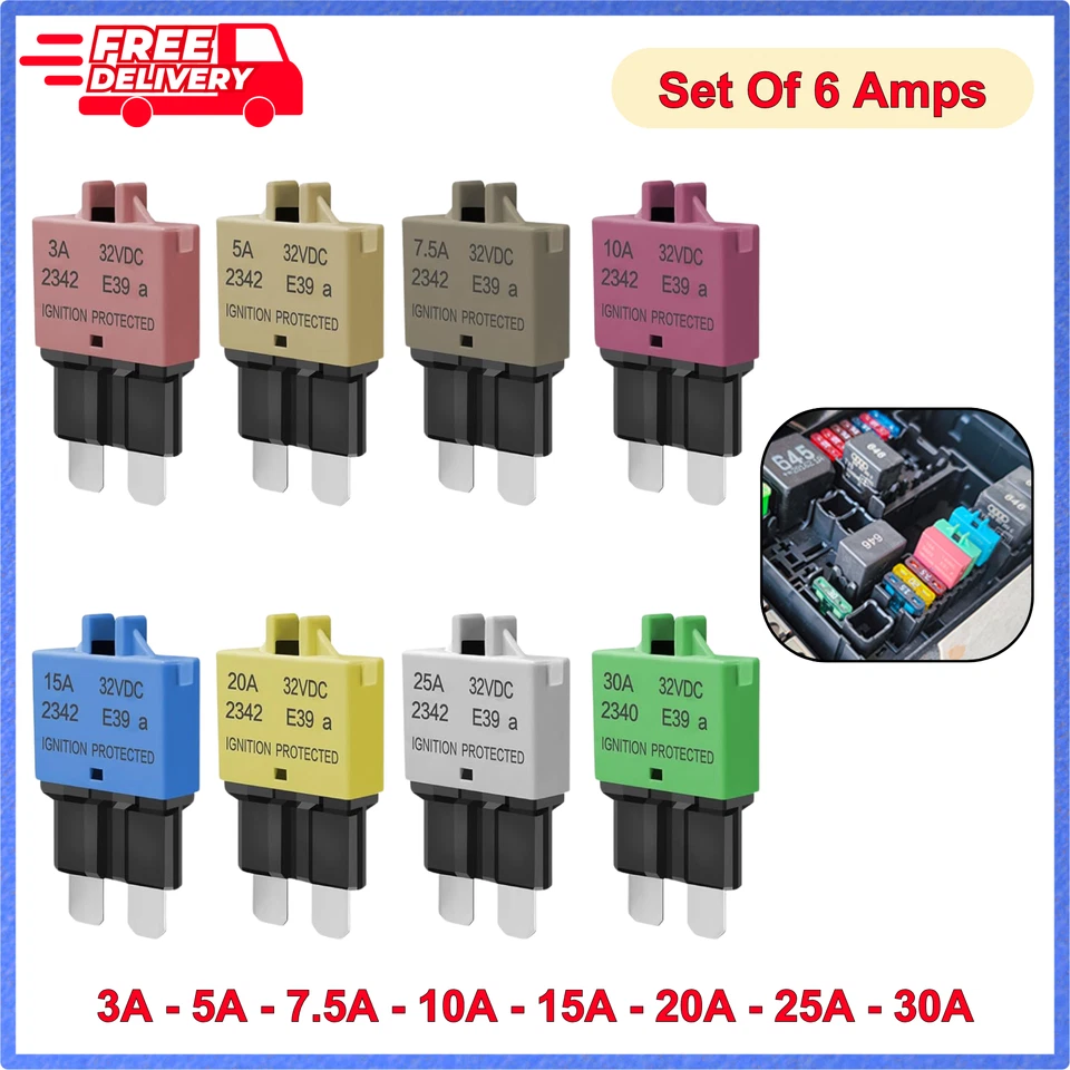 Low Profile ATC ATO Fuse Car Resettable Blade Circuit Breaker 3A To 30A Fuse Kit - Image 1 of 1