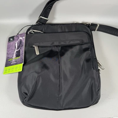 Сумка через плечо Travelon Classic Essential противоугонная с радиочастотной идентификацией и блокировкой черная новая с ценниками - Изображение 1 из 4