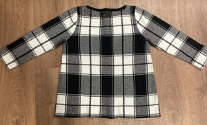 Tahari Pullover Damen klein schwarz weiß Büffel kariert Rundhals kastig Strick - Bild 1 von 11