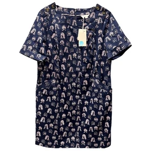 Boden Dress Womens 16 / 18 Navy Blue Shift + Pockets Iona Chit Chat Graphic NEW - Foto 1 di 14