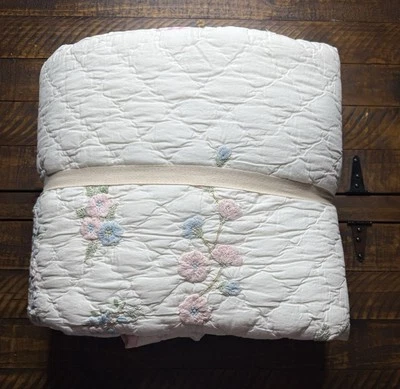 Pottery Barn LoveShackFancy Floral Bow Patchwork Embroidered Quilt King/ CK NWOT - Image 1 of 3
