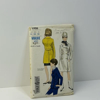 Coat Size 14 b34 Double Breast ALine Collar 3 Lengths UNCUT Pattern 6906 Vintage - Image 1 of 2
