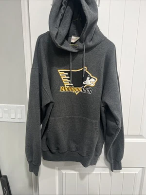 Sudadera con Capucha Gris Para Hombre De Colección Años 90 Michigan Tech MTU Huskies Grande Y2K Foto 1 de 3