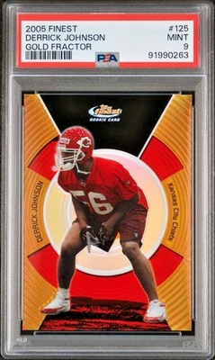 2005 Topps Finest 125 Derrick Johnson Gold Refractor PSA 9 #/49 Rookie RC POP 1 - Image 1 of 2