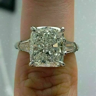 4.25Ct Cushion Cut VVS1 Lab Created Diamond Engagement Wedding 925 Silver Ring - Image 1 of 2