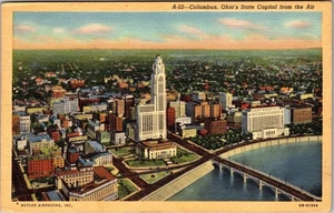 Columbus OH-Ohio, Aerial City View, Business District, c1947 Vintage Postcard - Picture 1 of 2