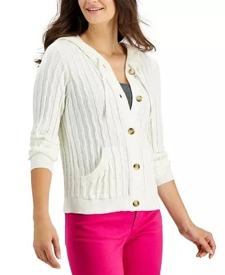 Cárdigan con capucha tejido por cable Charter Club en marfil talla XL nuevo con etiquetas Foto 1 de 4