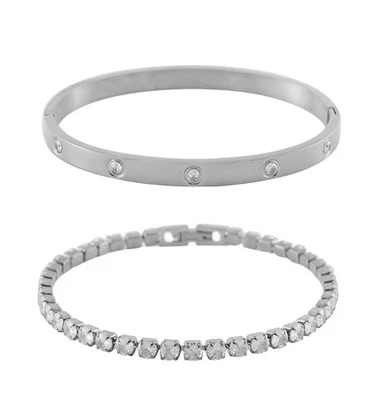 Brazalete Simulate Diamante 7.25 pulgadas y Brazalete Tenis 7.50 pulgadas Lujo Acero Inoxidable  Foto 1 de 4